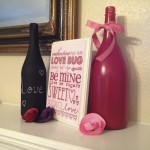 V-day Plaque and Wine Bottles
